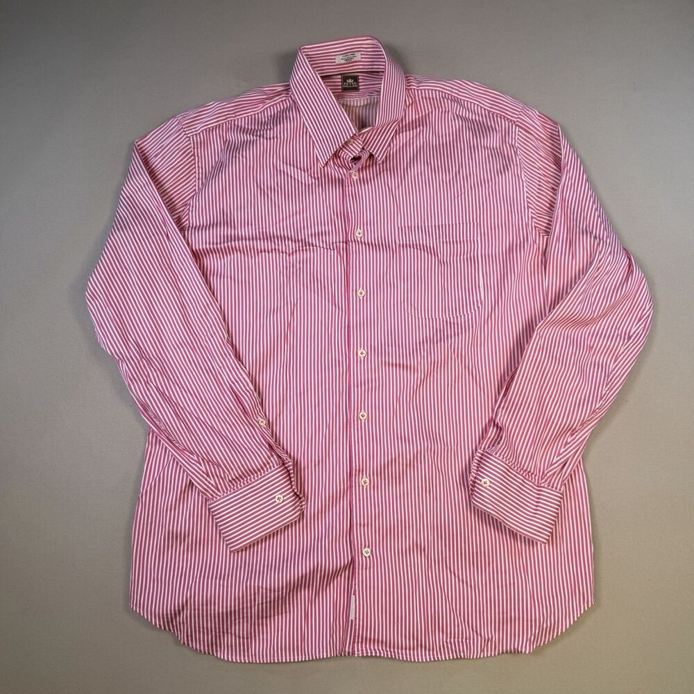 Peter Millar Shirt Mens XL Pink White Striped Button Down Dress Long Sleeve